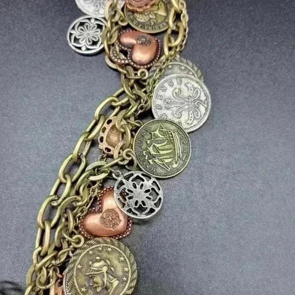Rare Antique Gold,Silver Plated Coin Charm Multi Chain Necklace/Belt - Picture 9 of 11